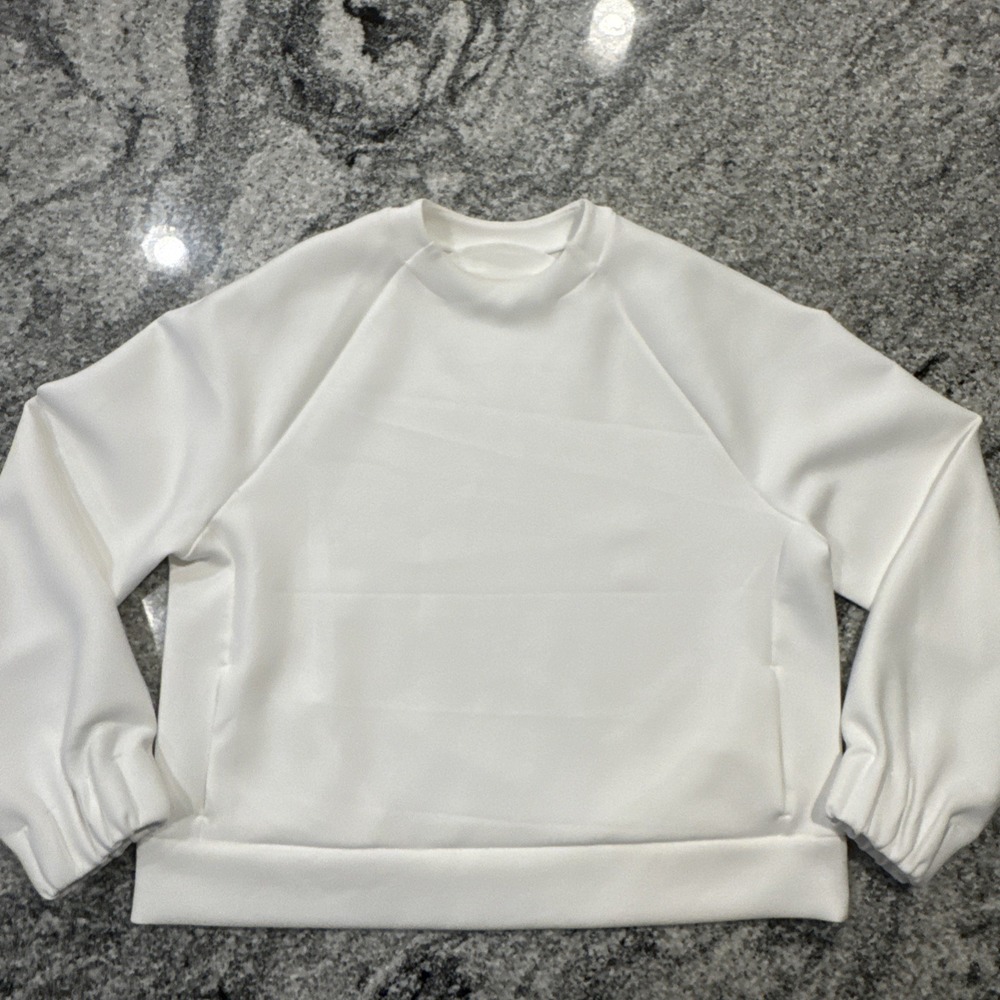 CALIA Cropped Scuba Sweatshirt Large White Crewneck Athleisure Cozy Soft #212